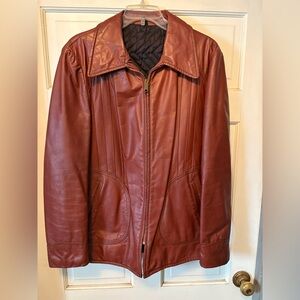 Vtg 80’s Brown Leather Lined Zip Ladies Jacket